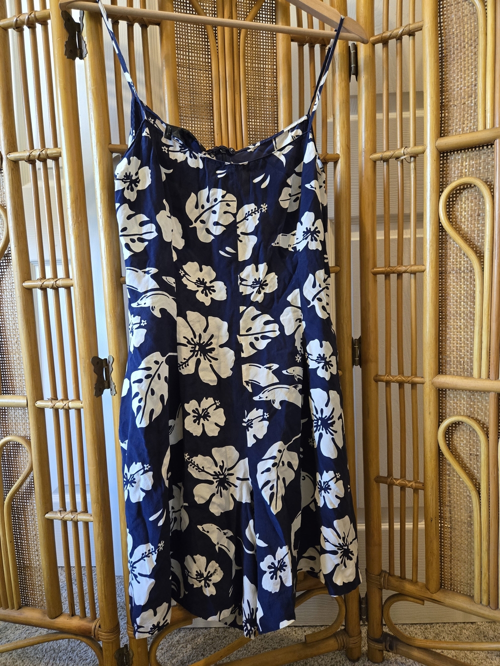 Escada Vintage Tropical Navy Blue & White Silk Romper